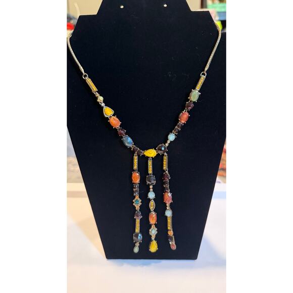 Vintage DB Stone Crystal Triple Cascading Drop Boho Necklace - Picture 1 of 1